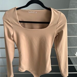 Abercrombie & Fitch Cream Long Sleeve Bodysuit